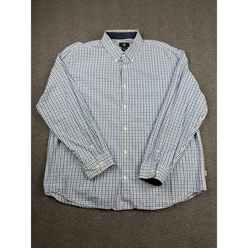 Calvin Klein Men's XL Blue Check Button Down Shirt Long Sleeve Plaid‎